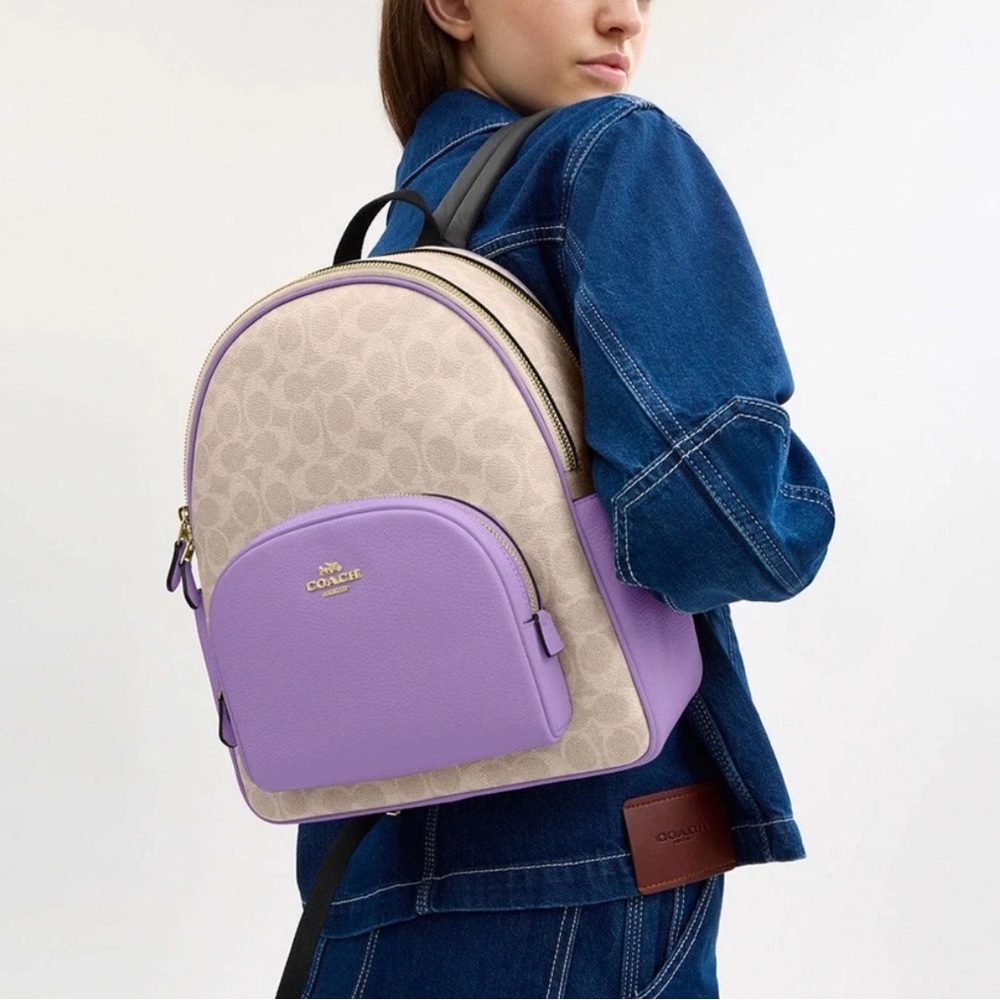 COACH CZ176 Court Backpack In Signature Canvas & Leather Sand/Iris NWT - Picture 2 of 10